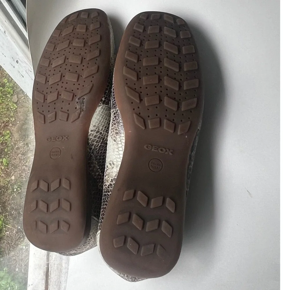 Geox Respira Womens Snakeskin Embossed Leather Horsebit Loafers‎ Brown Grey 37